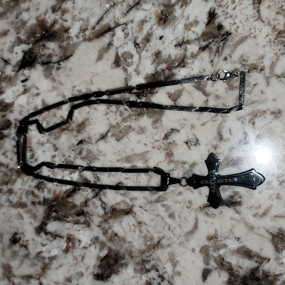 Men's stainelss steel cross and necklace